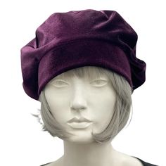 Beret for Women in Velvet Eggplant Plum and Satin Lined – Boston Millinery Elegant One Size Fits Most Flat Cap, Bespoke Hats, Ghost Whisperer, Chemo Headwear, French Beret, Velvet Hat, Hats Women, Satin Bags, Cloche Hat