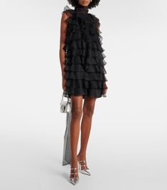 Ruffled silk organza minidress in black - Valentino | Mytheresa Organza Tops, Embroidered Organza Dress, Lace Pumps, Valentino Clothing, Organza Blouse, Velvet Pumps, Organza Dress, Black Suede Pumps, Rene Caovilla