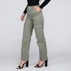 Everyday Wear Elastic-Waist Cargo Pants are a versatile addition to your everyday wardrobe. These casual cargo pants are designed for comfort and functionality. They feature an elastic waistband, ensuring a comfortable and flexible fit. The front button closure adds a touch of style to these practical pants. With pockets on the sides, you have convenient storage options for small essentials. Model is wearing a SmallModel SpecsHeight: 5'8"Bust: 34D Waist: 24"Hips: 37"import Style: Casual Print / Khaki Full Length Cargo Pants With Loosely Fitted Hips, Khaki Cargo Pants With Loosely Fitted Hips, Utility Cargo Style Work Pants, Full Length Utility Cargo Work Pants, Khaki High-waisted Cargo Pants With Side Pockets, High-waisted Khaki Cargo Pants With Side Pockets, Khaki Utility Cargo Jeans With Elastic Waistband, Utility Straight Leg Pants With Elastic Waistband, Utility Pants With Elastic Waistband And Straight Leg