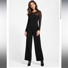 Nwt, Super Cute And Flattering Black Jumpsuit With Long-Sleeved Black Mesh Arms And Wide Leg. Sizes L & Xl Black Long Sleeve Bodysuit For Formal Occasions, Black Long Sleeve Formal Bodysuit, Formal Black Long Sleeve Bodysuit, Elegant Long Sleeve Pantsuit For Going Out, Chic Long Sleeve Bodysuit For Formal Occasions, Chic Long Sleeve Formal Bodysuit, Elegant Bodysuit For Going Out In Fall, Elegant Long Sleeve Bodysuit For Night Out, Elegant Fall Bodysuit For Going Out