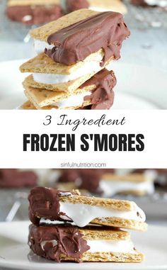 three ingredient frozen s'mores are stacked on top of each other