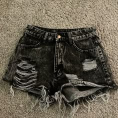 Frayed And Gray/Black Jean Shorts. Never Worn And Super Cute For Spring Break And Summer! They Are In Perfect Condition! Cheap Casual Ripped Mini Skirt, Cheap Y2k Distressed Bottoms, Edgy Mini Length Bottoms At Cheap Price, Cheap Vintage Ripped Bottoms, Y2k Style Cheap Women's Shorts, Cheap Ripped Mini Skirt, Cute Ripped Denim Shorts, Cheap Stretch Denim Flares, Edgy Denim Shorts