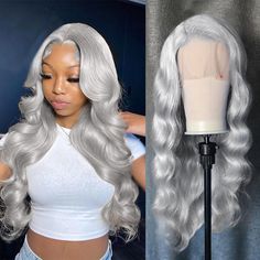 PRICES MAY VARY. Silver Grey Human Hair Material: Unprocessed Virgin Human Hair Wigs, 12A Grade Brazilian Virgin Human Hair for Black Women Cut From Young Girl. Soft and Clean ,Comfortable and Silky. Glueless Lace Closure Wigs Human Hair Without Any Synthetic and Animal Hair Mixed.Can Be Dyed 、Straightened and Curled, Bleached and Restyled As Your Own Hair 13x4 Lace Front Wigs:13x4 HD Transparent Lace, Soft ,Invisible, Breathable &Comfortable. Skin Melt Invisible HD Lace Front Wig. Natural Hairl Platinum Silver Wigs For Black Women, Silver Wigs For Black Women, Cute Wigs For Black Women, Birthday Wigs For Black Women, Senior Year Hairstyles, Lace Front Wigs For Black Women, Gray Lace Front Wigs, Grey Wigs For Black Women, Braids Quick Weave