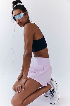 Seize the run in these so-flattering shorts, featuring a durable, water-resistant fabrication, built-in briefs and a knit high-rise waistband. We Tried Them, See What We Thought **Fit:** Relaxed fit; high-waisted; shorty coverage **Features:** Durable, water resistant fabrication; built-in briefs; high-rise waistband is stretch knit with just-right hold; built-in briefs for added coverage; interior waistband pocket **Why We | Carpe Diem Shorts by FP Movement at Free People, Powder Pink, L Short One Piece, Pink Fits, Pink M, Fp Movement, The Run, New Top, Powder Pink, Jeans Dress, Boho Outfits