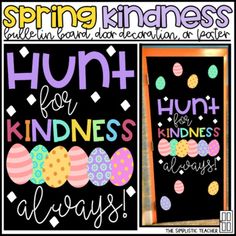 If you're looking for a way to stick with the kindness theme for spring, then look no further! This sweet decor makes a great bulletin board, door decoration, or poster.  You can simply print, cut, and hang...OR use a professional print shop and have this enlarged to SAVE YOU TIME! You'll receive everything you need to complete this board for your classroom! This works with a poster maker machine too!**use for an online learning backdrop or homeschool****can be displayed in any nook in your clas April Themes, Wooden Door Ideas, Easter Bulletin Boards, Kindness Bulletin Board, Easter Classroom, Spring Bulletin, Birthday Bulletin Boards, Birthday Bulletin, Classroom Doors