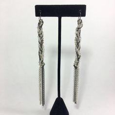 Nwot Braided Chain Duster Earrings | Silver Tone And Gunmetal Chain With Rhinestone Chain Braided In | Length Is 5” Silver Box Chain Jewelry For Party, Silver Box Chain Dangle Linear Earrings, Silver Dangle Linear Earrings With Box Chain, Sterling Silver Chain Earrings For Party, Silver Dangle Jewelry With Box Chain, Sterling Silver Earrings With Silver Chain For Party, Evening Metal Chain Earrings, Silver Box Chain Jewelry For Evening, Silver Earrings With Adjustable Chain