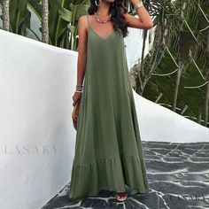 Lasaky - Sophisticated Casual Solid Color Camisole Dress Pocket Maxi Dress, Chic Sunglasses, Camisole Dress, Elegante Casual, Extra Long Sleeves, Sling Dress, Weave Style, Suspender Dress, Daily Dress