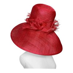 Maison Michel Spring / Summer Cardinal Red Sheer Straw Wide Brim Tall Crown Hat w Frayed Straw Band and Red Satin Bows: Downturned brim is dramatic and can be seen through. Can also be flipped up for a contrasting look. Brim measures 23" across. Inner grosgrain band w combs for securing. US size 6 5/8. Please visit our 1Dibs Store for many more options from this same collection! Auguste Michel Hatter and Milliner founded his Atelier in 1936 in Paris. Michel Modes 65 Rue Sainte-Anne Paris. The atelier was sold in 1968 to Pierre Debard and his Milliner wife Claudine. In the 1970s Maison Michel provided hats and turbans for Yves Saint Laurent Christian Dior Givenchy Valentino and Chanel. In the end of the 1980s The Milliner started working on collections for Chanel with Karl Lagerfeld's creat French Hats, Tall Crown, Crown Hat, Elegant Hats, Christian Dior Couture, Dior Couture, Turbans, Red Satin, Floral Chiffon