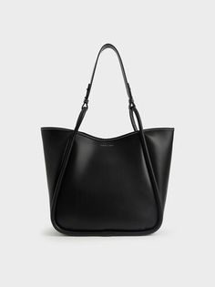 Black Tubular Slouchy Tote Bag | CHARLES & KEITH Black Work Bag, Charles And Keith Bags, Slouchy Tote Bag, Charles And Keith, Photographie Indie, Uni Bag, Circle Handle, Slouchy Tote, Canvas Totes