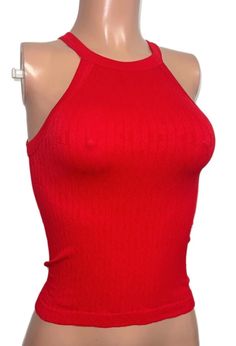 Party Seamless Halter Neck Top, Stretch Ribbed Party Top, Ribbed Stretch Top For Party, Stretch Ribbed Top For Party, Fitted Seamless Halter Neck Top, Fitted Halter Neck Seamless Top, Fitted Ribbed Tank Top For Party, Seamless High Stretch Halter Neck Top, Seamless High-stretch Halter Neck Tops