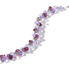 A dazzling twist on a classic style, this sparkling bracelet complements any attire. This design shimmers with fancy purple crystals and glittering white crystals. An anytime look of wonder, this shimmering bracelet is an on-trend style story.Weight: 11.1 gMaterial: Stainless SteelBracelet Size: 205 mmStone Type: Jeulia® StonePlating Color: Silver Elegant Purple Bracelets For Party, Elegant Crystal Beaded Bracelets With Faceted Details, Elegant Faceted Crystal Beaded Bracelets, Adjustable Purple Jewelry With Sparkling Stones, Elegant Purple Crystal Bracelet For Party, Purple Rhinestone Bracelets Perfect For Gifts, Elegant Amethyst Crystal Bracelet For Jewelry Making, Purple Rhinestone Bracelets As Gift, Elegant Lavender Beaded Bracelets