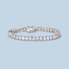 Ross-Simons - 16.00ct t. w. Princess-Cut Cubic Zirconia Tennis Bracelet in Silver. 7". Luxury for less. This tennis bracelet creates the dazzling look of diamonds with 16.00 ct. t. w. of princess-cut CZs. Set in sterling silver. Double-latch safety. Box clasp, CZ tennis bracelet. CZ weights are diamond equivalents. Princess Bracelets, Safety Box, Bracelet In Silver, Bracelets Silver, Box Clasp, The Dazzling, Tennis Bracelet, Princess Cut, Silver Bracelets