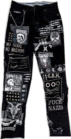 Black Punk Style Jeans For Festivals, Black Punk Jeans For Festival, Grunge Halloween Streetwear Bottoms, Halloween Grunge Streetwear Bottoms, Grunge Bottoms For Halloween Streetwear, Edgy Black Festival Jeans, Black Grunge Jeans For Festival, Grunge Distressed Bottoms For Festival, Distressed Emo Style Streetwear Bottoms