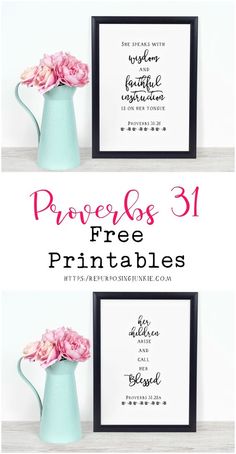 two pictures with pink flowers in them and the words proves 31 free printables