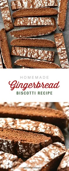 homemade gingerbread biscotti recipe on a baking sheet with the title overlay