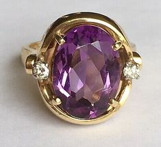 14k Yellow Gold Oval Faceted Amethyst and Diamond Ring   | eBay Oval Amethyst Ring Stamped 14k, Oval Amethyst Ring With Gemstone Accents For Formal Occasions, Heirloom Oval Amethyst Ring For Formal Occasions, Oval Amethyst Ring With Accent Stones In 14k Gold, Classic Oval Amethyst Ring Collectible, Classic Oval Amethyst Ring With Accent Stones, 14k Gold Oval Amethyst Ring With Accent Stones, Oval Amethyst Ring For Formal Occasions, Classic Oval Amethyst Ring