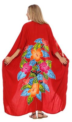 Womens Open Front Floral Kimono Online | Long Cardigan | Love ShuShi Vacation Rayon Cover-up, Flowy V-neck Cardigan For The Beach, Free Size V-neck Kimono For Spring, Casual V-neck Rayon Kimono, Red V-neck Kimono For Summer, Casual Rayon Kimono For Beach Cover-up, Red Kimono For The Beach, Casual Red V-neck Kimono, Red Spring Cardigan For Vacation