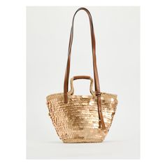 Basket bag with sequined exterior. Handle and adjustable shoulder straps. Features an interior pocket. Height x Length x Width: 11.2 x 13.3 x 4.8 inches (28.4 x 33.8 x 12.2 cm) Summer Party Bag With Double Handle, Summer Party Bags With Double Handle, Summer Bucket Bag With Gold-tone Hardware For Shopping, Gold Top Handle Shoulder Bag For Spring, Zara Crossbody Party Bag, Zara Crossbody Bag For Party, Gold Bag With Detachable Strap For Spring, Gold Top Handle Bag For Spring, Chic Rectangular Sequined Shoulder Bag