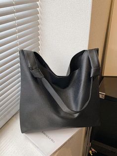 BirdinBag - Spacious Black Hobo Bag with Sleek Minimalist Design Minimalist Square Shoulder Bag For Shopping, Rectangular Solid Color Hobo Bag For Office, Modern Office Bags In Solid Color, Office Bucket Shoulder Bag, Simple Square Bag, Simple Square Bags, Black Rectangular Hobo Bag, Large Capacity Solid Color Hobo Bag For Office, Minimalist Solid Hobo Bag For Office