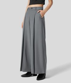 Discover Women’s High Waisted Side Pocket Pleated Wide Leg Work Culottes at Halara, Crowd-Approved Affordable Choices Made For What Moves You. Stacked Sweatpants, Sweatpants Cargo, Leg Work, Cargo Joggers, Bleach Wash, Bottom Clothes, Side Pocket, Wide Leg Trousers, Jogger Pants