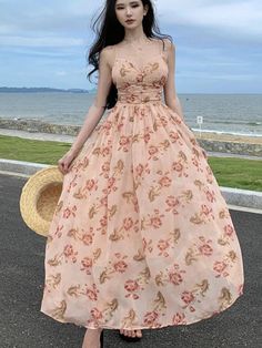 43693087850540|43693087883308|43693087916076 Floral Long Dresses, Party Dress Casual, Fashion Party Dress, Long Dresses For Women, A Line Maxi Dress, 2000s Outfits, Beautiful Maxi Dresses, Spaghetti Strap Maxi Dress, Floral Dresses Long