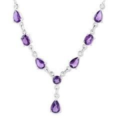 Suitable for royalty this amethyst Y necklace from Alok Jain in India is truly breathtaking. The artisan sets over 5 carats of the faceted lilac gems in polished sterling silver in this classically elegant design..925 Sterling silver Fine Amethyst Jewelry, Elegant Purple Amethyst Necklace, Formal Purple Gemstone Necklace, Elegant Purple Crystal Necklace With Gemstone Accents, Classic Purple Amethyst Necklace, Purple Drop Necklace For Formal Occasions, Classic Amethyst Purple Necklace, Formal Fine Jewelry Amethyst Necklaces, Classic Amethyst Necklace For Gift