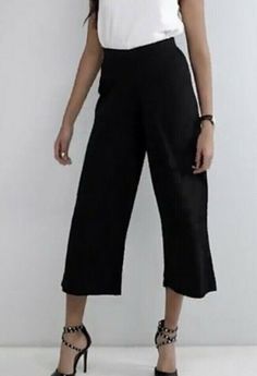 NWT ASOS Trouser pants -cropped wide leg -Black -brand new with tags -ships USPS first class mail -smoke free home inseam 21.5" approximately  waist measures approximately 12.5" across  Item E1140 Black Cropped Leg Bottoms With Pockets, Elegant Cropped Wide Leg Pants For Spring, Black Casual Wide Leg Pants For Spring, Casual Black Wide Leg Pants For Spring, Black Straight Leg Capris With Pockets, Black Wide-leg Spring Pants, Black Wide-leg Pants For Spring, Chic Cropped Wide Leg Pants For Spring, Casual Wide Leg Cropped Pants With Stretch