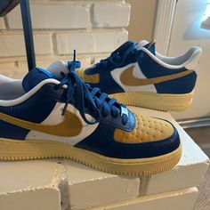 These Nike Air Force One 10.5 Shoes Have Only Been Worn Once . Purchased In Chicago At The Nike Store For $300. Brand New Condition . They Are Medium In Width And Comfortable. Blue Synthetic Sneakers With Gum Sole, Navy Custom Sneakers For Sports, Nike Air Force 1 Low-top With Rubber Waffle Outsoles, Blue Sneakers With Rubber Waffle Outsoles, Blue Synthetic Sneakers With Rubber Waffle Outsoles, Navy Low-top Custom Sneakers With Cushioned Footbed, Blue Lace-up Basketball Shoes With Rubber Waffle Outsoles, Blue Synthetic Nike Air Force 1 Sneakers, Blue Synthetic Nike Air Force 1 Lace-up