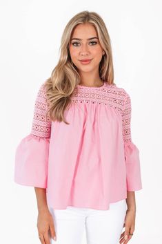 Thought About You Top - Pink Dani Mcginnis, Intricate Crochet, Crochet Details, Pink Top, Tie Backs, Pink Tops, Favorite Jeans, Wardrobe, Crochet