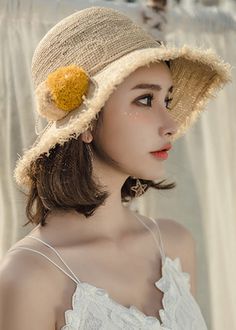 New Khaki Fuzzy Ball Decorated Foldable Straw Woven Bucket HatMade of fine Straw Woven.Hat Circumference: 60cm/23.4". Matches easily with daily hairstyle, dresses & Shirts Wide Brim Straw Hat One Size For Spring, Brown Bucket Hat For Spring, Spring Wide Brim Straw Hat One Size, Brown One Size Sun Hat For Spring, Brown One-size Sun Hat For Spring, Spring Straw Hat Wide Brim One Size, Beige Summer Hats One Size, Chic Cloche Straw Hat For Spring, One Size Fits Most Sun Hat For Fall