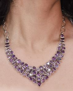 Add a Dash of Exotic! Bring out your Inner Goddess with our stunning Multi Gemstone Amethyst statement necklace handmade in fine sterling silver. Artistically hand-set oval, marquise and pear cut authentic Amethyst gemstones stack artistically in this one-of-a-kind necklace, shimmering all the way. This enchanting necklace will be your favorite addittion to the jewelry box for years to come. Authentic Sivalya Amethyst Hallmarked Metal: 925 Sterling Silver Adjustable Length: 18" - 21" Toggle Clas Necklace And Ring, Best Gifts For Women, Cleaning Silver Jewelry, 108 Mala Beads, Fine Diamond Jewelry, Fine Silver Jewelry, Inner Goddess, Cool Gifts For Women, Mind Body And Spirit