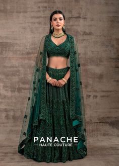 Green Color Wedding Lehenga GULNAR Green Color Wedding, Curated Outfit, Add Sleeves, Color Wedding, Women Around The World, Wedding Lehenga, Bright And Beautiful, Net Dupatta, Green Colour