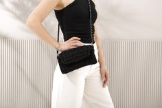 Capri CROCHET BAG, Black Shoulder Bag, Handmade Purse, Shoulder Bag, Crochet Bag, Black Crochet Bag, Capri Bag Features: Black Color Dark Grey Metal Shoulder Chain without lining and pocket All day bag for the cool outfit Length: 23 cm (8.5'') Width: 6 cm (2'') Height: 15 cm(5'') This bag, which is tightly knitted by hand with canvas thick threads and comes up to your waist with its shoulder strap, will give you comfort with easy of use. Thank You Cheap Black Shoulder Bag With Braided Handles, Handmade Black Handheld Evening Bag, Black Crochet Shoulder Bag For Everyday, Black Crochet Shoulder Bag For Travel, Black Crochet Shoulder Bag For Evening, Handmade Black Clutch Bag, Black Crochet Clutch Bag For Evening, Trendy Black Crochet Crossbody Bag, Elegant Black Crochet Shoulder Bag