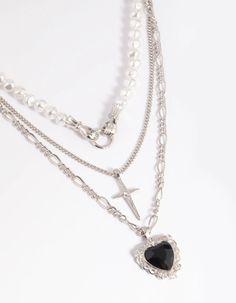 Rhodium Pearl Heart Star Layered Necklace - Lovisa Whimsigoth Jewelry, Layered Necklace Silver, Wide Choker Necklace, Lovisa Jewellery, Midnight Moon, Cute Jewellery, Mesh Necklace, Silver Linings, Y2k Mcbling