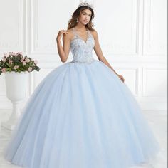 Blue Tulle Quinceanera Dress For Gala, Blue Ball Gown For Sweet 16, Blue Princess Dress For Sweet 16, Princess Style Blue Dress For Sweet 16, Blue Tulle Gown For Sweet 16, Blue Tulle Dress For Sweet 16, Light Blue Fitted Ball Gown For Quinceanera, Fitted Light Blue Ball Gown For Quinceanera, Fitted Blue Quinceanera Dress For Sweet 16