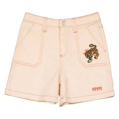 Kenzo Girls Bottoms. Fashion category: Shorts. SKU: K14244-45W. Color: Ice Pink. Kenzo Girls Ice Pink Cotton Tiger Shorts. Made from 100% cotton, this shorts by Kenzo features contrast stitching, two diagonal pockets to the sides, two rear patch pockets, concealed fly and button fastening, belt loops and signature Tiger motif, embroidered logo to the front. Size: 4Y.  Color: Multicolor.  Gender: female.  Age Group: adult. Womens Boxer Shorts, Embroidered Denim Shorts, Womens High Waisted Shorts, Summer Shorts Denim, Summer Denim, Half Zip Sweatshirt, Kenzo Kids, Parka Coat, Pink Outfits