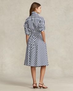 Polo Ralph Lauren Belted Striped Cotton Shirt Dress Brand Embroidery, Cotton Shirt Dress, Wide Stripes, Shirtdress, Belted Dress, Jumpers And Cardigans, Jumpers For Women, Navy And White, Cotton Shirt