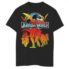 a black t - shirt with an image of dinosaurs on it