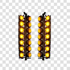 two traffic lights with yellow light bulbs on them, transparent background png clipart