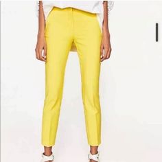 Zara Cropped Yellow Pants, Thick Fabric. Size 8 With Light Stretch. New With Tags. Stretch Pants For Summer Business Casual, Stretch Pants For Business Casual In Summer, Stretch Dress Pants For Business Casual In Summer, Summer Stretch Pants For Business Casual, Spring High-waisted Office Pants, Tailored High-waisted Dress Pants For Spring, Spring Workwear Dress Pants, Spring Workwear Straight Dress Pants, Spring Workwear Dress Pants With Tapered Leg