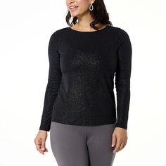 Colleen Lopez Long Sleeve Shimmer Jersey Top   A little sparkle never hurt any body. This shimmering top elevates your look and confidence in an instant. Draped Fabric, Jersey Top, Holiday Fashion, Knit Jersey, Fashion Clothes Women, Sparkle, Womens Tops, Confidence, Clothes For Women