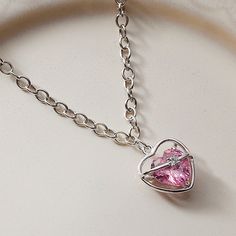 Pink Heart Sparkle Necklace - Cupcake Cute Clavicle Chain Jewelry For Valentine's Day, Sweet Silver Necklace Perfect For Gifts, Pink Heart Pendant Clavicle Necklace, Cute Silver Choker Necklace, Pink Heart Charm Choker Necklace, Cute Heart Pendant Necklace With Clavicle Chain, Cute Heart Shaped Clavicle Chain Jewelry, Cute Heart Pendant Necklace, Cute Choker Necklaces For Valentine's Day