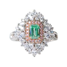 ZUPSTYLE Emerald Cut Fancy Light Green Diamond Halo Diamonds Ring in 18K White Gold GIA Certified Colored Diamond Jewelry, Fancy Light, Fancy Lights, Diamonds Ring, Diamond Ring Settings, Center Pieces, Green Diamond, Diamonds And Gold, Halo Diamond Ring