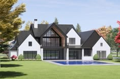 this is an artist's rendering of a house with a pool in the front yard