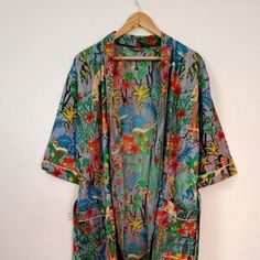 Summer Multicolor Kimono, Multicolor Summer Kimono For Home, Summer Multicolor Kimono For Home, Summer Home Kimono In Multicolor, Long Summer Party Robe, Multicolor Summer Robe For Home Use, Summer Wedding Open Front Robe, Summer Home Kimono With Kimono Sleeves, Summer Party V-neck Robe