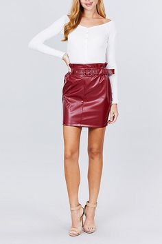 High Waist Faux Leather Skirt! True to Size. Fall Denim Skirt With Belt Loops, Fall Mini Skirt With Belt Loops, Chic Faux Leather Skirt For Fall, Fall Belted Mini Skirt, Leather Skirt With Belt Loops For Fall, Fall Faux Leather Skirt With Belt Loops, Belted Mini Skirt For Fall, Fall Mini Skirt With Belt, Casual Faux Leather Mini Skirt For Fall