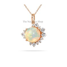 Ethiopian Opal Solitaire Pendant,14K Solid Gold,Dainty Half Halo Diamond Necklace,Prong Set Round Opal Pendant,Wedding Gift for Bride ---------CUSTOM/DUTY-FREE SHIPPING WORLDWIDE, BUYERS DON'T HAVE TO PAY ANY CUSTOM FEES WHILE IMPORTING ------------- Details Made to order Metal : 14k/ 18k Solid Gold ★ Center Stone Ethiopian Opal, Round Size: 8 mm Approx. Weight (Ct): 1.4 ★ Accent Stones Diamond /Moissanite, Round Size: 2.5 mm * 2 Nos, 2.3 mm * 1 Nos, 2 mm * 2Nos, 1.5 mm * 4 Nos, 1.3mm * 4 Nos Approx. Weight (Ct): 0.274 ★❤ Each Pendant is handmade just for you. Since these are handmade there might be a slight difference in the product. ❤ The shape of the stone might differ slightly. ★If you choose to buy the Solid Gold Chain with the pendants, it is adjustable for 14 inches, 16 inches, and White 14k Gold Solitaire Necklace For Wedding, Fine Jewelry Solitaire Gemstone Necklace For Wedding, 14k Gold Diamond Gemstone Necklace For Weddings, Wedding Diamond Necklace With Gemstones In 14k Gold, Rose Gold Diamond Necklace With Gemstone For Wedding, Wedding Solitaire Necklace In White Gold With Gemstone, White Diamond Necklace With Halo Design For Wedding, Rose Gold 14k Solitaire Necklace For Wedding, White Gold Round Gemstone Bridal Necklace