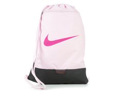 Take on your day in organized style with this durable Nike® drawstring bag! Whether you're off to practice or the gym, the Brasilia Gymsack can carry everything you need from shoes to a change of clothes. 100% polyester construction and lining, Large main compartment with drawstring closure, Interior divider for organized storage, Exterior pocket with zipper closure, Approx. 19 inch H x 13 inch W when laid flat, Signature Swoosh® logo and Nike® branding details | Nike Brasilia Gymsack Drawstring Casual Pink Gym Bag, Casual Gym Bags With Drawstring, Functional Gym Bag For Back To School, Casual Gym Bag With Drawstring, Practical Sports Bags For Back To School, Casual Pink Backpack Gym Bag, Practical Sports Bags, Casual Pink Gym Bag For Sports, Casual Pink Gym Bag For School