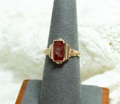 Carnelian Seal Ring 10KGold Size 8 Vintage Carnelian Ring, Carnelian Ring Gold, Gold Carnelian Ring, Antique Signet Ring, Witchy Engagement Ring, Eclectic Engagement Rings, Fede Ring, Signet Engagement Rings, Victorian Style Engagement Ring