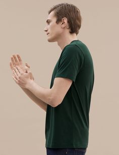 V Neck T Shirt | håndværk Classic Fitted Green T-shirt, Modern Crew Neck T-shirt For Everyday, Classic Fitted T-shirt For Casual Gatherings, Classic Solid T-shirt For Casual Gatherings, Classic Cotton Tops With Ribbed Neckline, Classic Cotton Top With Ribbed Neckline, Classic Solid Color T-shirt For Casual Gatherings, Classic T-shirt With Ribbed Neckline, Classic Green Relaxed Fit T-shirt